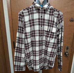 New Filson Rustic Oxford Plaid Button Front L/S Shirt Cream Brown S Small NWT